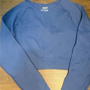 Blue Ribbed Long Sleeve Top
